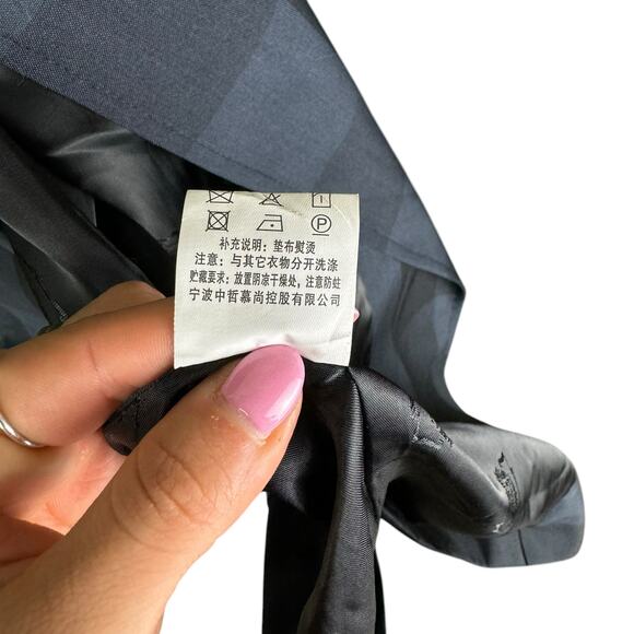 GXG Mens Navy Black Checkered Plaid Long Length Lightweight Coat w Pockets - Picture 10 of 10